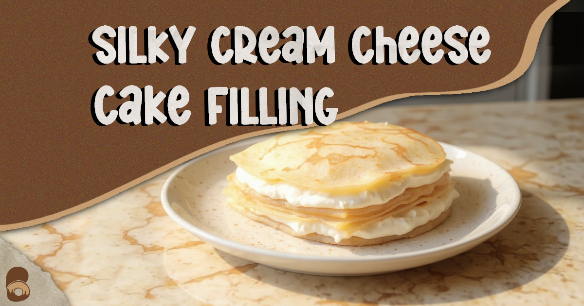 Overhead view of crepes filled with cream cheese cake filling on a marble countertop.