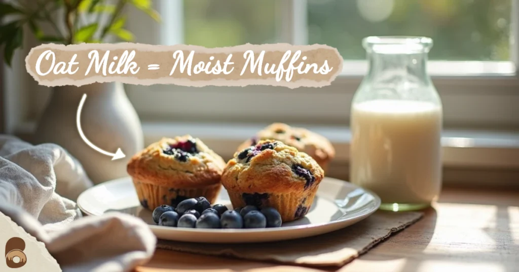 Vegan muffins made with oat milk near sunny kitchen window