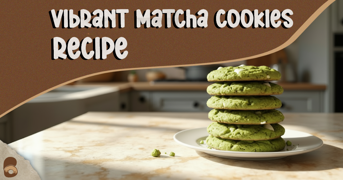 A stack of chewy green matcha cookies recipe with white chocolate chips on a plate.