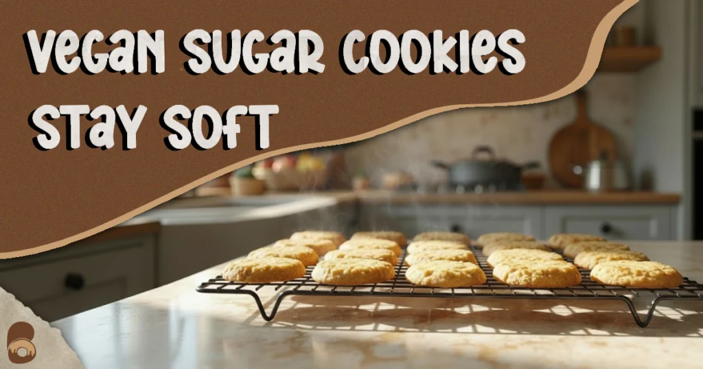 Freshly baked vegan sugar cookies cooling on a rack by a window.