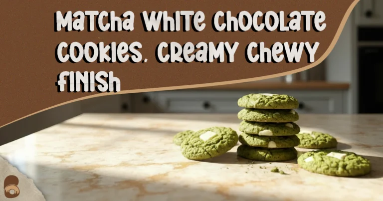 Hero shot of matcha white chocolate cookies stacked showing chewy centers and creamy chips with vibrant green color