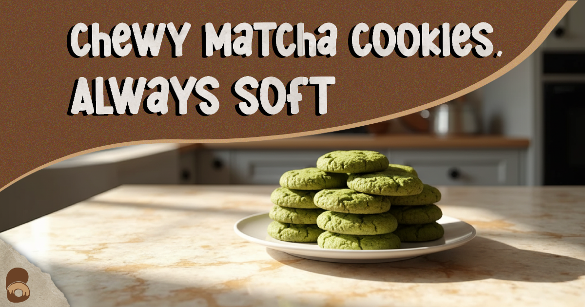 Stack of chewy homemade matcha cookies on a plate by the window.