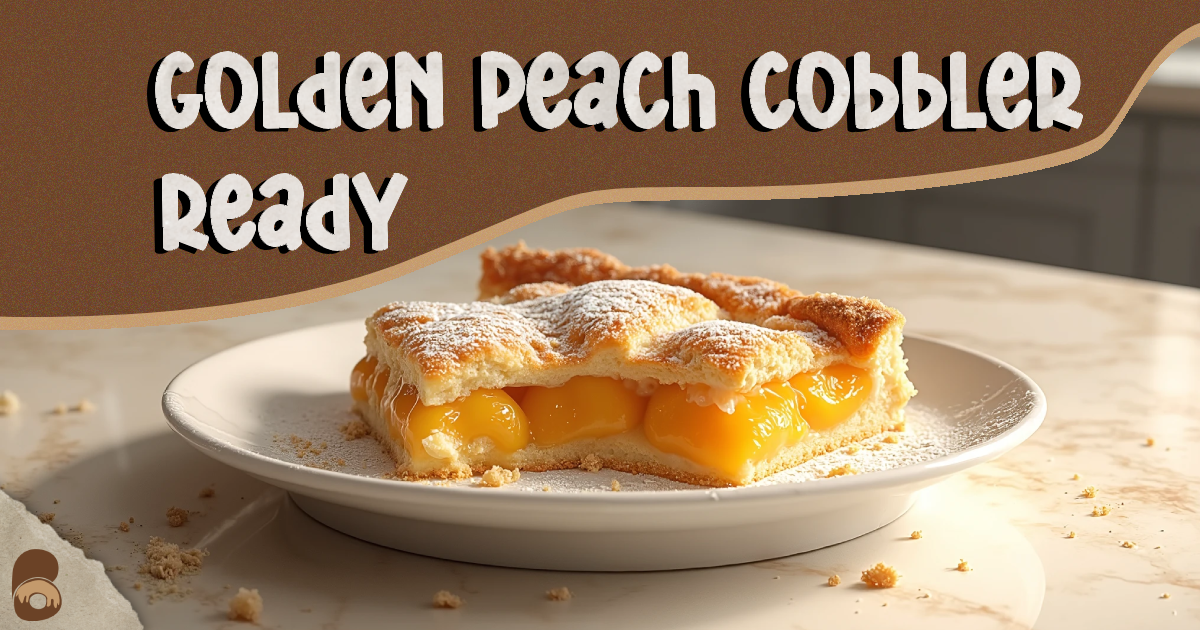 recipe for peach cobbler using bisquick after first bite, highlighting golden crust and juicy peaches.