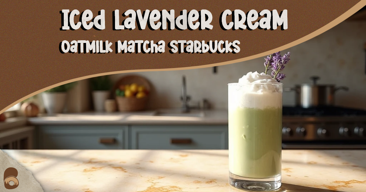 Hero glass of iced lavender cream oatmilk matcha starbucks showing layered green matcha, oat milk, and glossy lavender cold foam.
