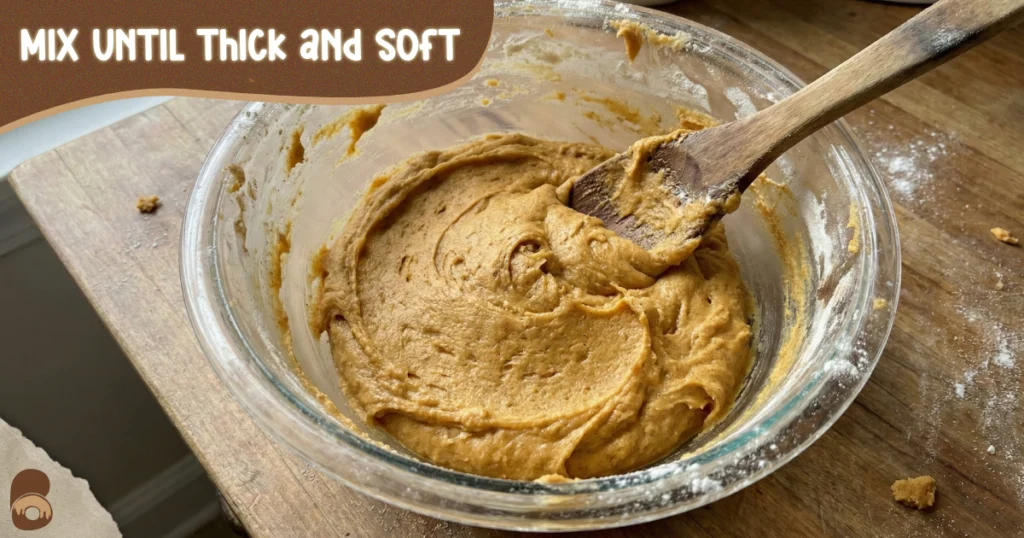 Bowl of pumpkin snickerdoodle cookies dough showing thick soft texture and visible cinnamon spice